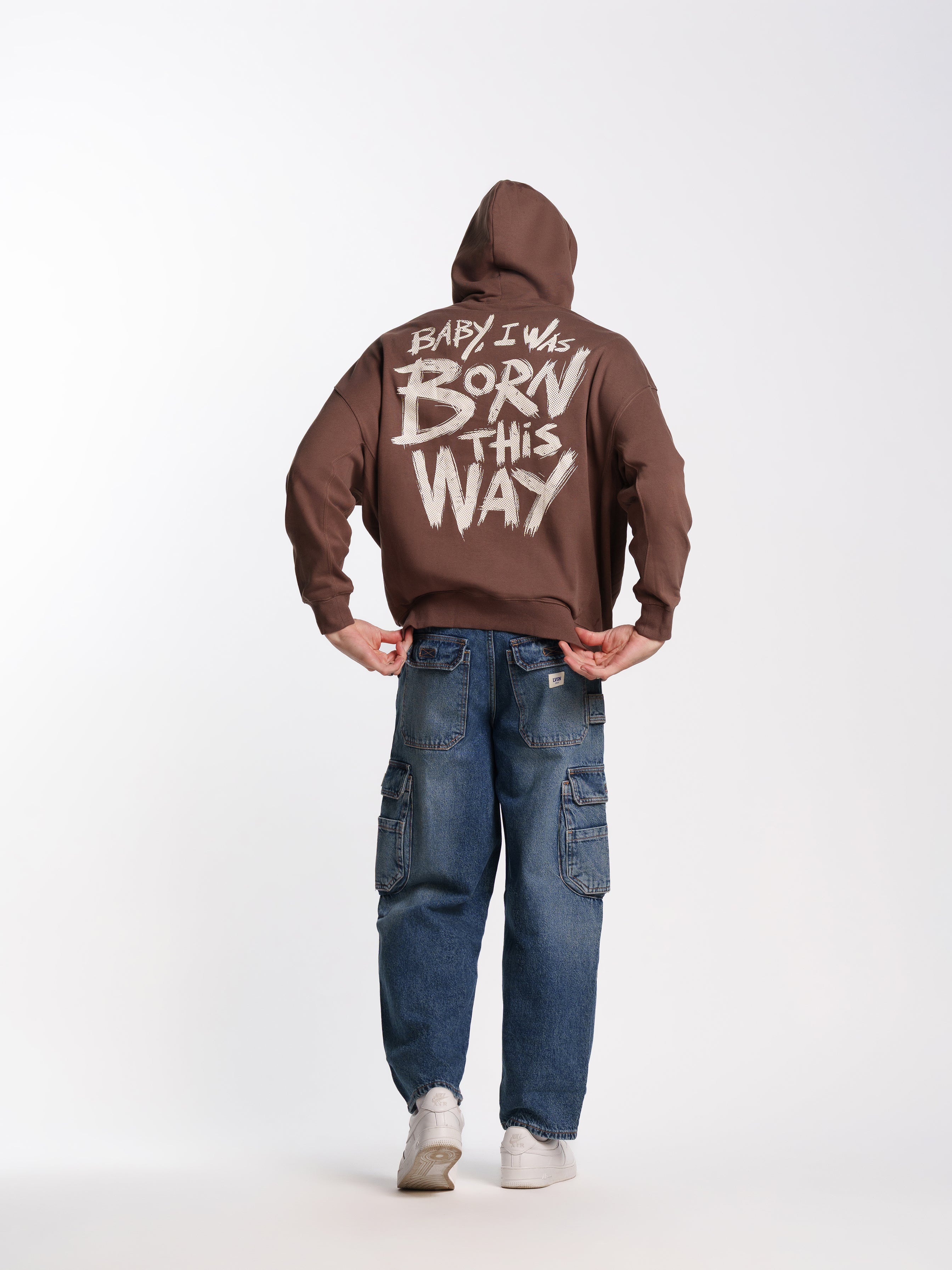 UNISEX BORN THIS WAY HOODIE BROWN
