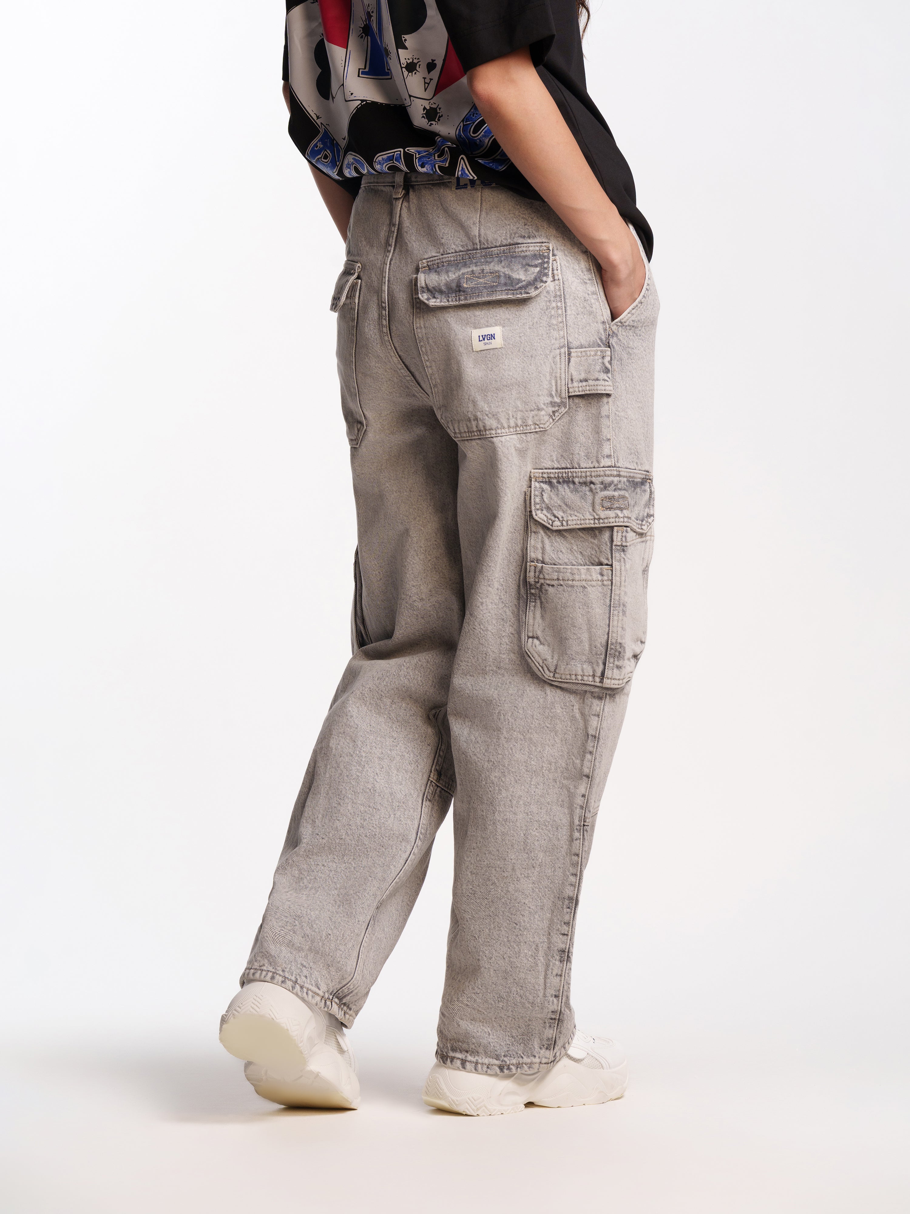 UNISEX ZIPO SKATER FIT JEANS GREY