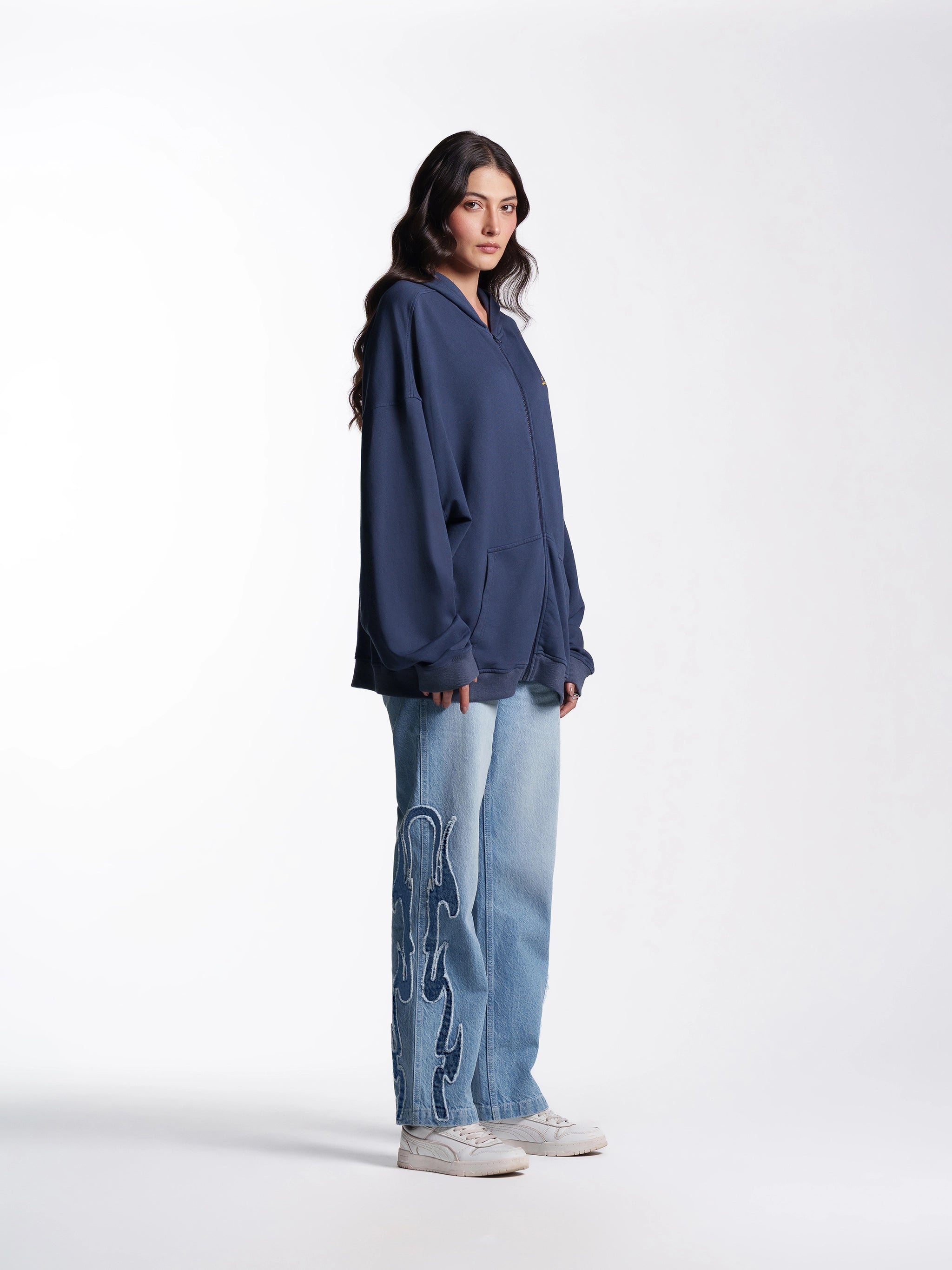 Unisex Embroidered Flame Straight Jeans