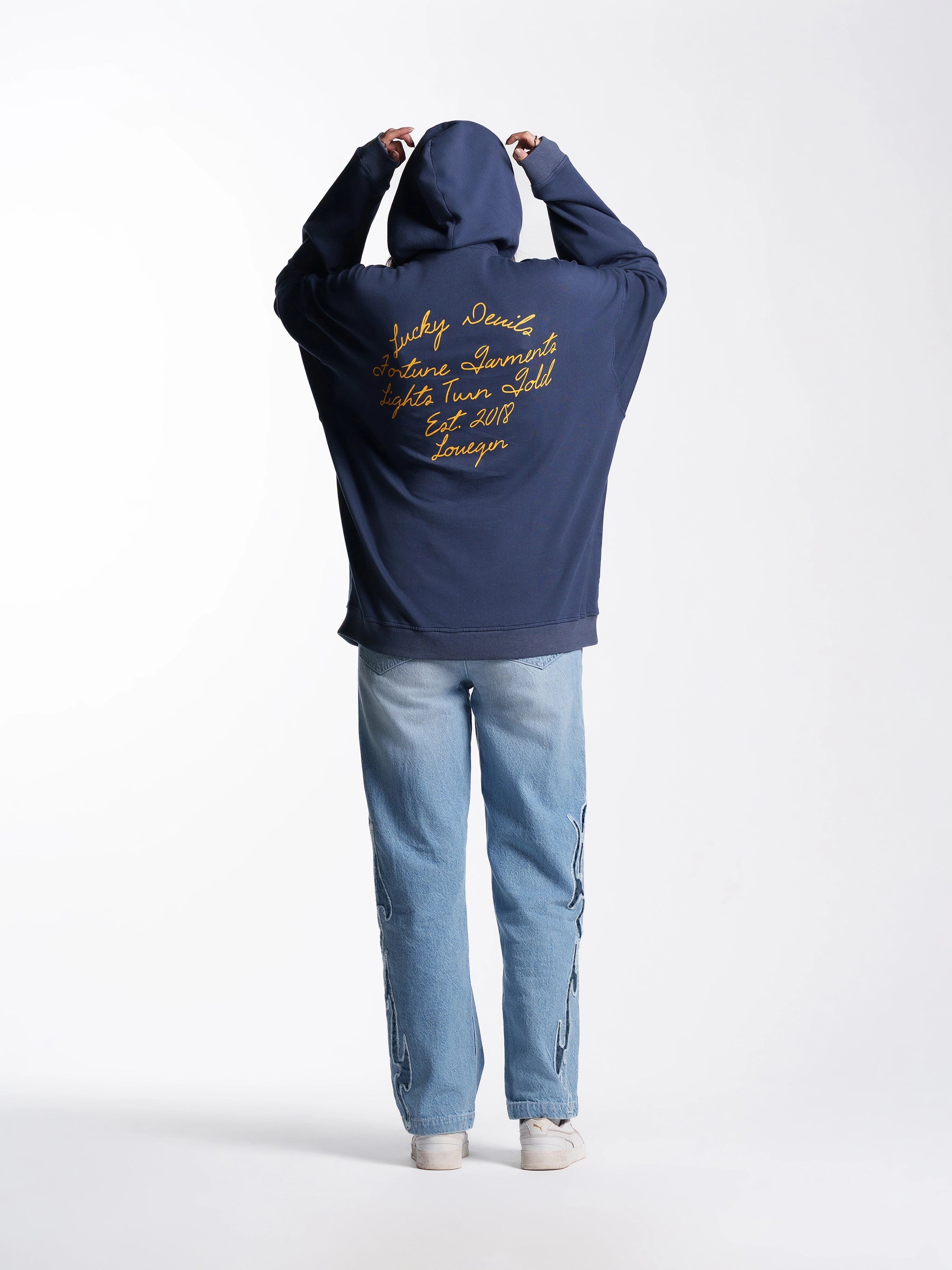 Unisex Embroidered Flame Straight Jeans