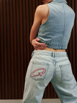 Women's Straight Wide Jeans Light Blue