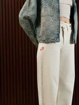 Wide Leg Cross-over Waist Jeans White