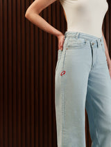 Wide Leg Cross-over Waist Jeans Light Blue