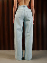 Wide Leg Cross-over Waist Jeans Light Blue