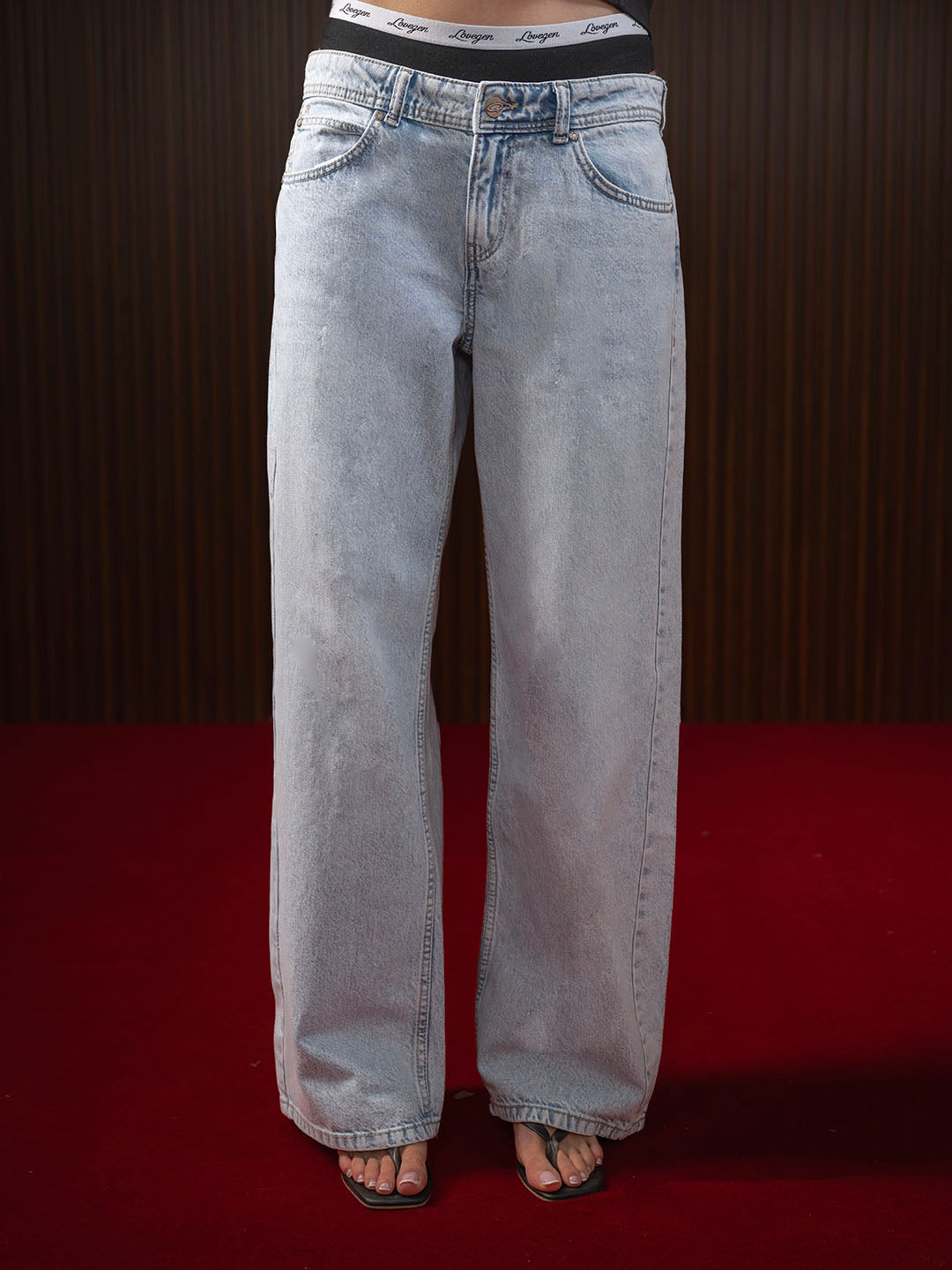 Women's Straight Wide Jeans Light Blue