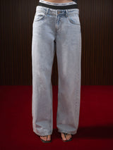 Women's Straight Wide Jeans Light Blue