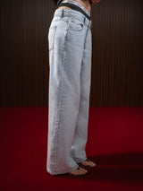 Women's Straight Wide Jeans Light Blue