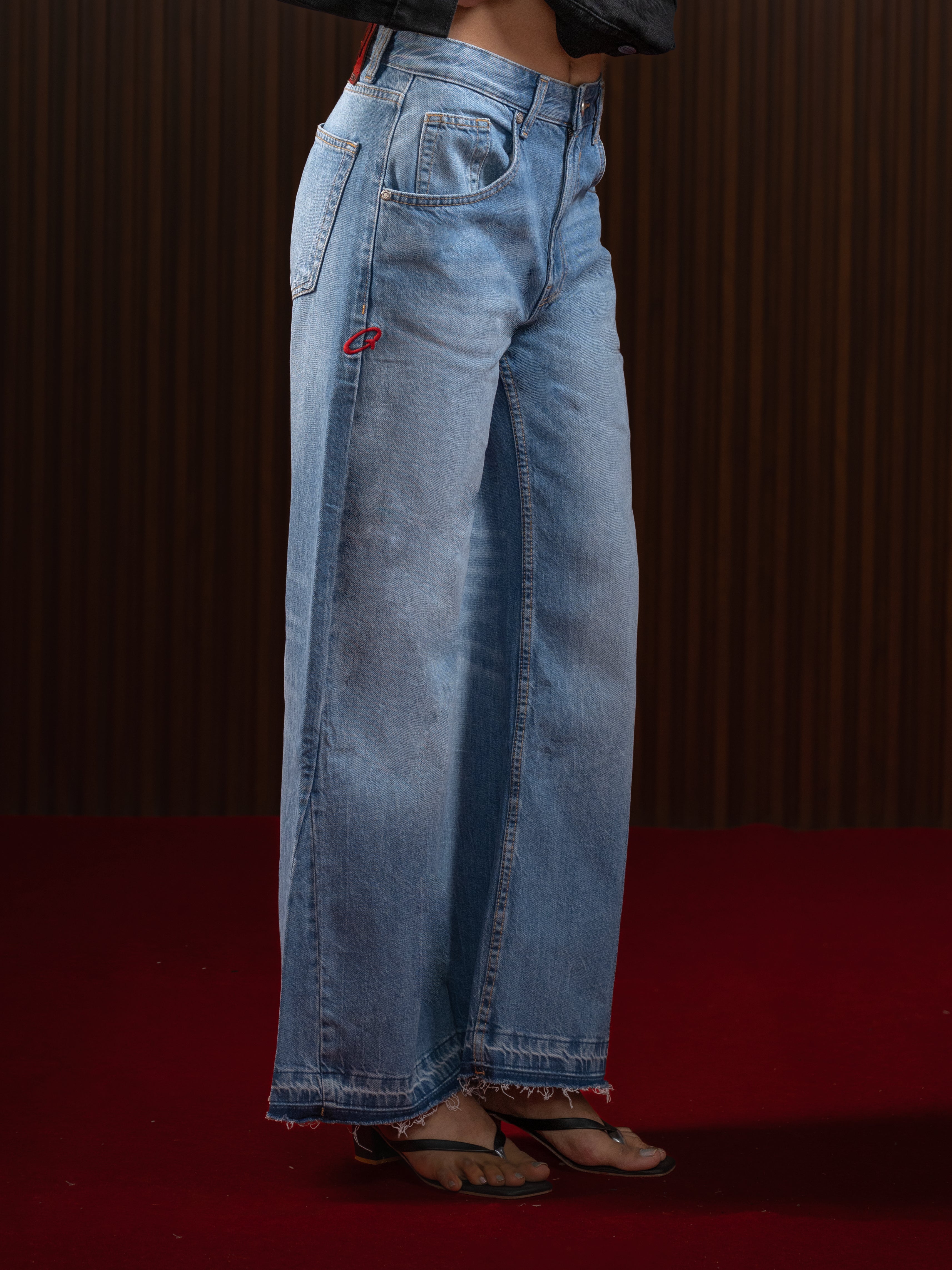 WOMEN'S FLARED WIDE LEG JEANS MID BLUE