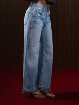 WOMEN'S FLARED WIDE LEG JEANS MID BLUE