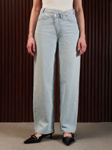 Wide Leg Cross-over Waist Jeans Light Blue