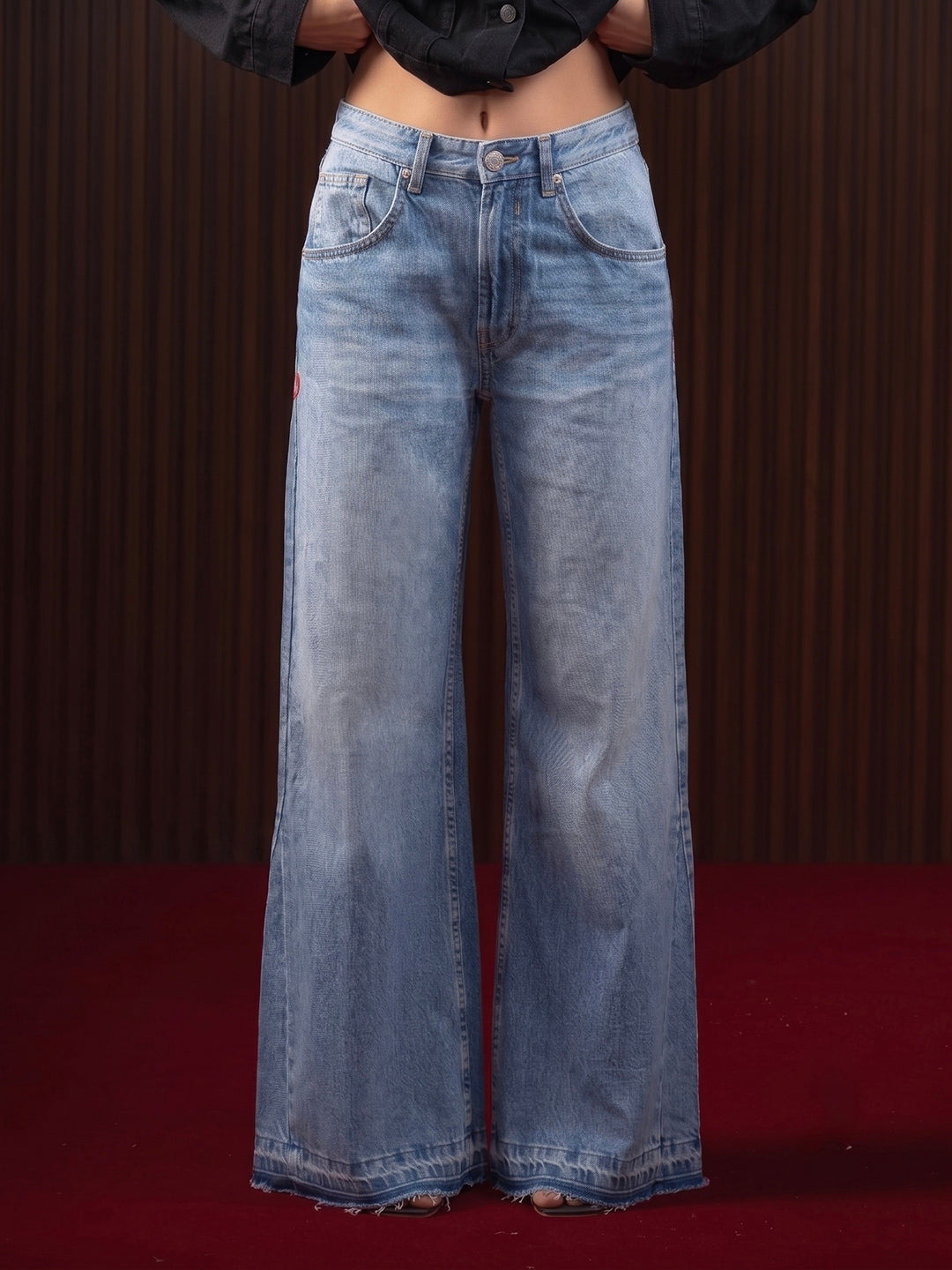 WOMEN'S FLARED WIDE LEG JEANS MID BLUE
