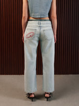 Women's Straight Wide Jeans Light Blue