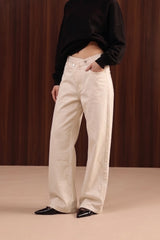 Wide Leg Cross-over Waist Jeans White