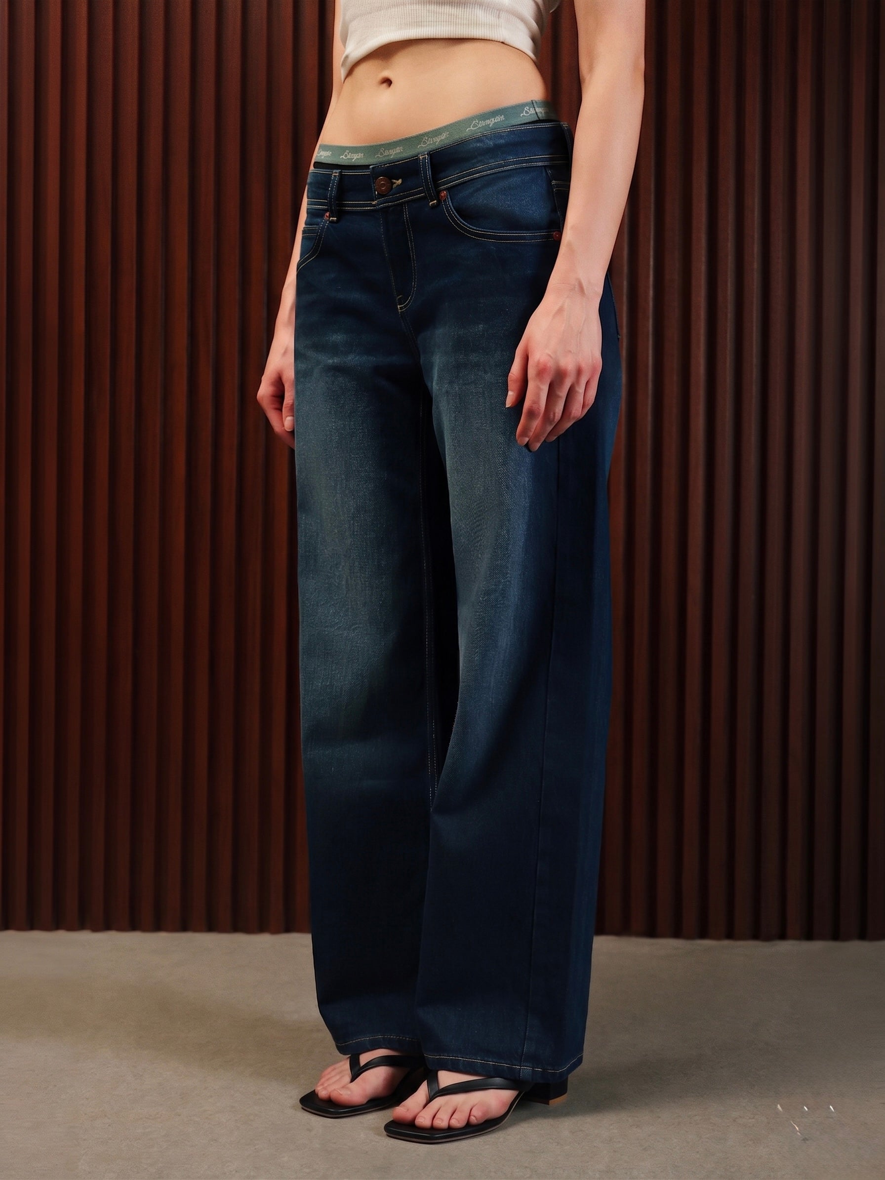 Women's Straight Wide Jeans Dark Blue