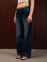 Women's Straight Wide Jeans Dark Blue