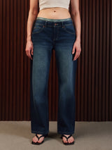 Women's Straight Wide Jeans Dark Blue