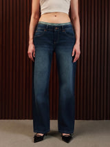Women's Straight Wide Jeans Dark Blue