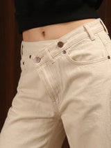 Wide Leg Cross-over Waist Jeans White