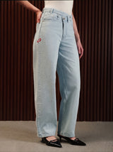 Wide Leg Cross-over Waist Jeans Light Blue
