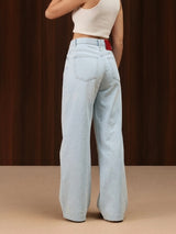 Wide Leg Cross-over Waist Jeans Light Blue