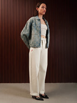Wide Leg Cross-over Waist Jeans White