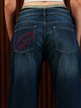 Women's Straight Wide Jeans Dark Blue