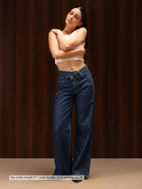 Wide Leg Cross-over Waist Jeans Rinse