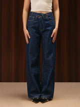Wide Leg Cross-over Waist Jeans Rinse