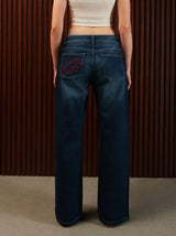 Women's Straight Wide Jeans Dark Blue