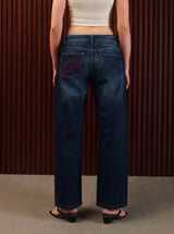 Women's Straight Wide Jeans Dark Blue