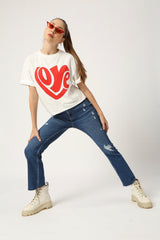 Women Off-White Typography Printed Regular Fit T-Shirt