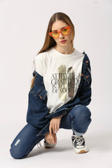 Women Off White Printed Cotton T-Shirt