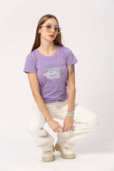 Women Purple Ella Round Neck Short Sleeve Printed T-Shirt