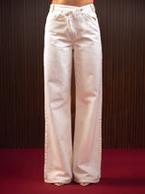 Wide Leg Cross-over Waist Jeans White