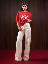 Wide Leg Cross-over Waist Jeans White