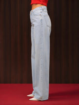 Wide Leg Cross-over Waist Jeans Light Blue