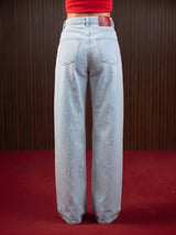 Wide Leg Cross-over Waist Jeans Light Blue