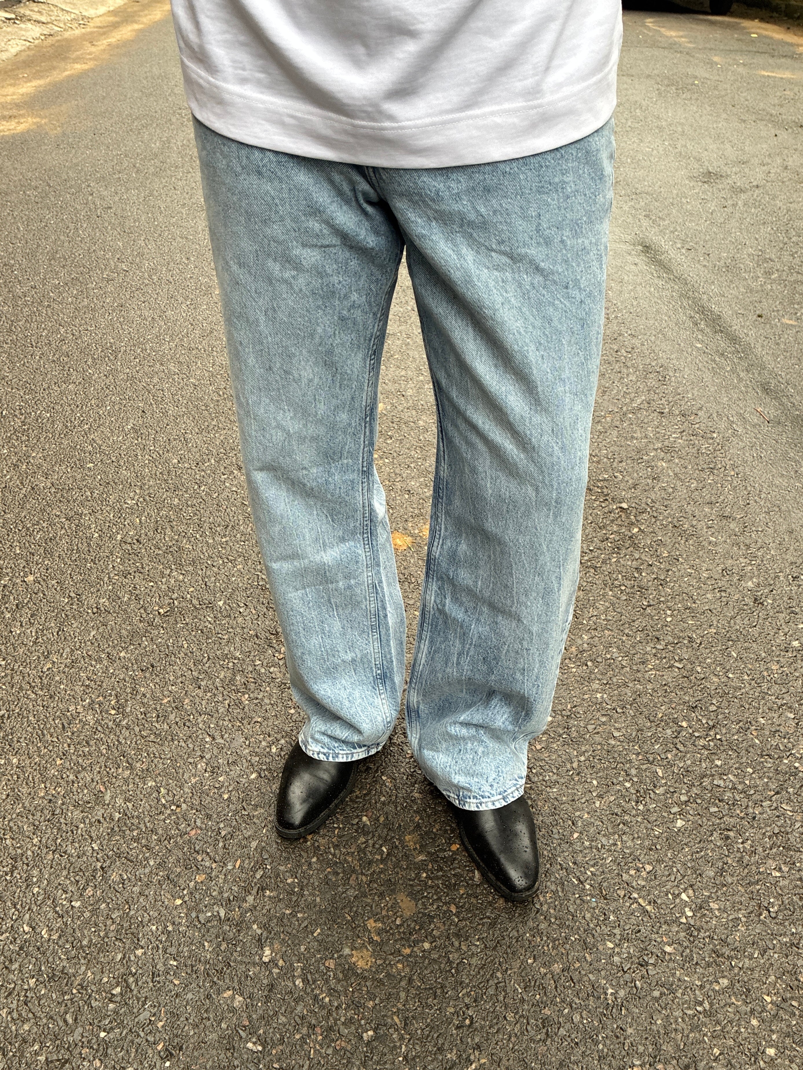 Men's Straight Wide Jeans Light Blue