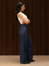 Wide Leg Cross-over Waist Jeans Rinse