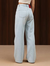 Wide Leg Cross-over Waist Jeans Light Blue