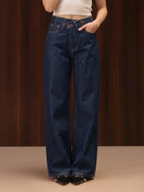 Wide Leg Cross-over Waist Jeans Rinse