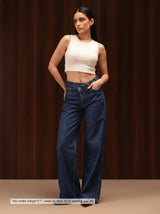 Wide Leg Cross-over Waist Jeans Rinse