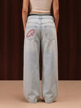 Women's Straight Wide Jeans Light Blue