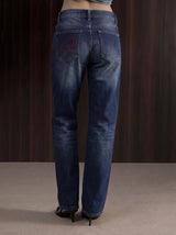 Women's Straight Wide Jeans Dark Blue