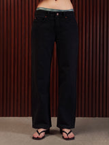 Women's Straight Wide Jeans Black