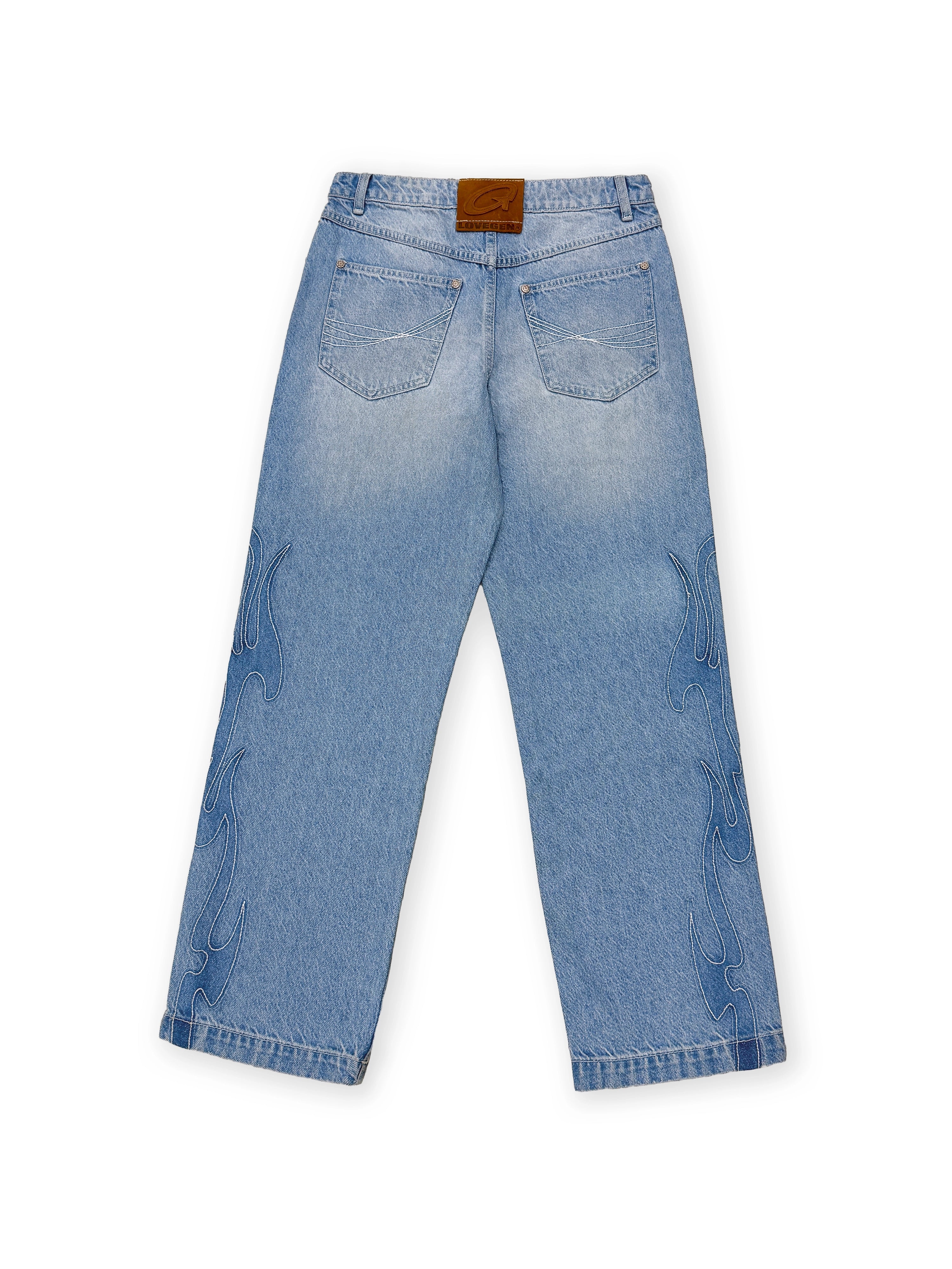 Unisex Embroidered Flame Jeans Straight