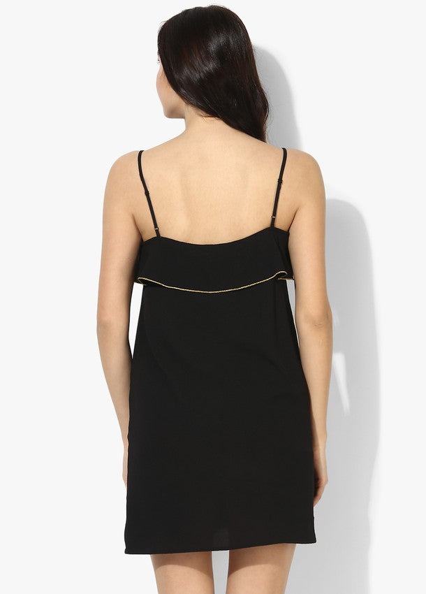 STRAPPY DRESS WITH  FRILL AND GOLD FINISH