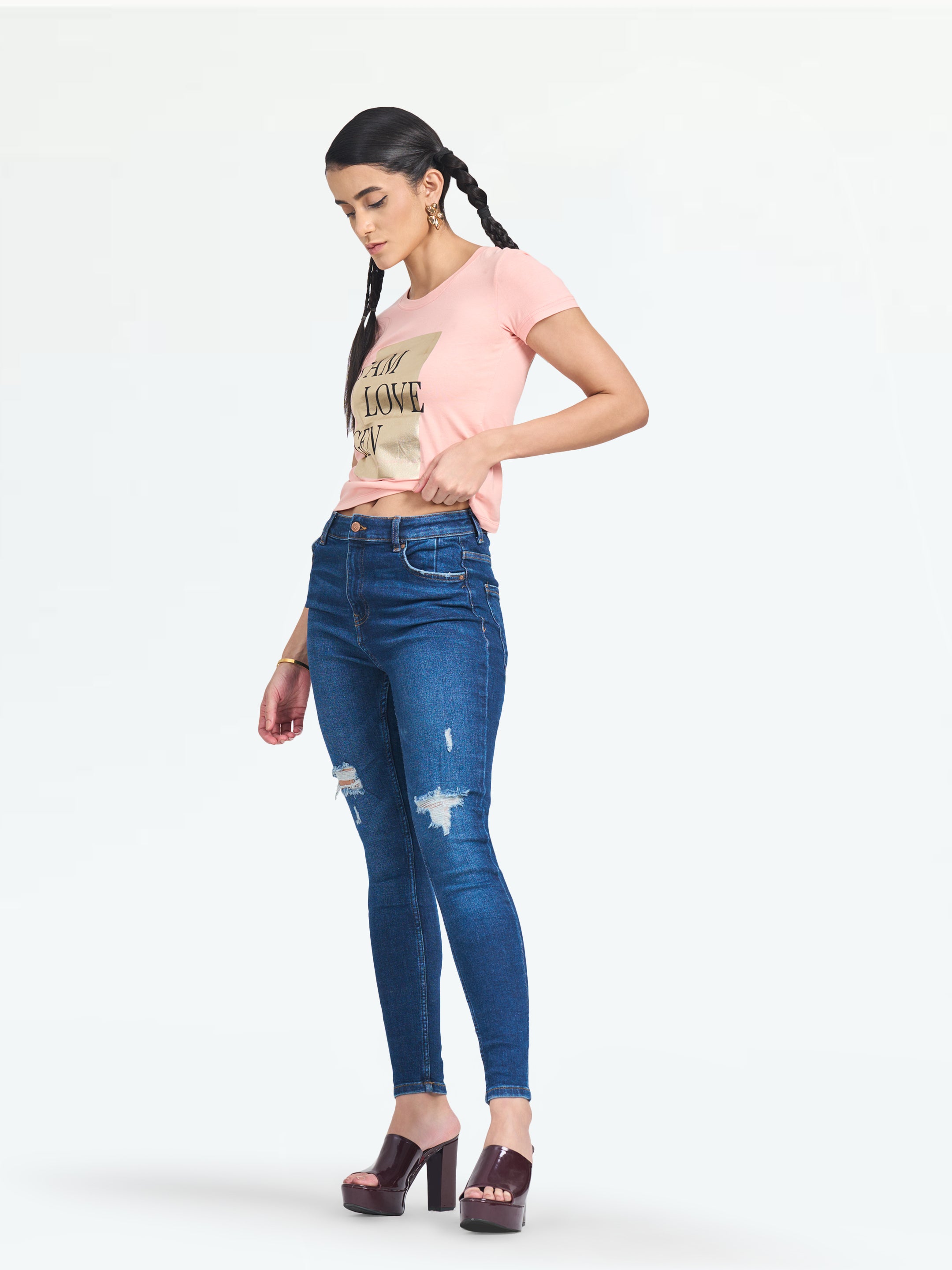 Women's Peach Nora Regular Fit Tee