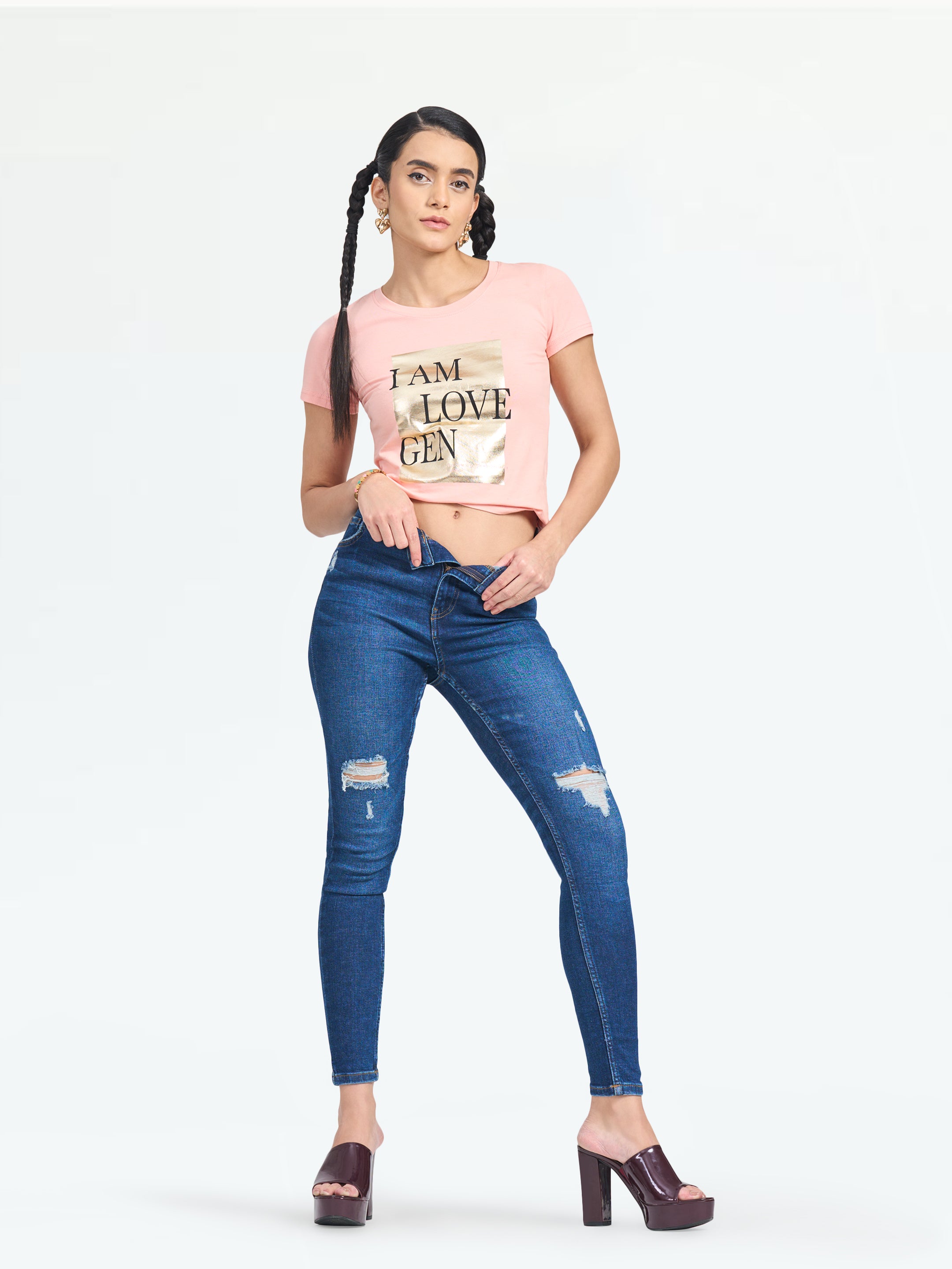 Women's Peach Nora Regular Fit Tee