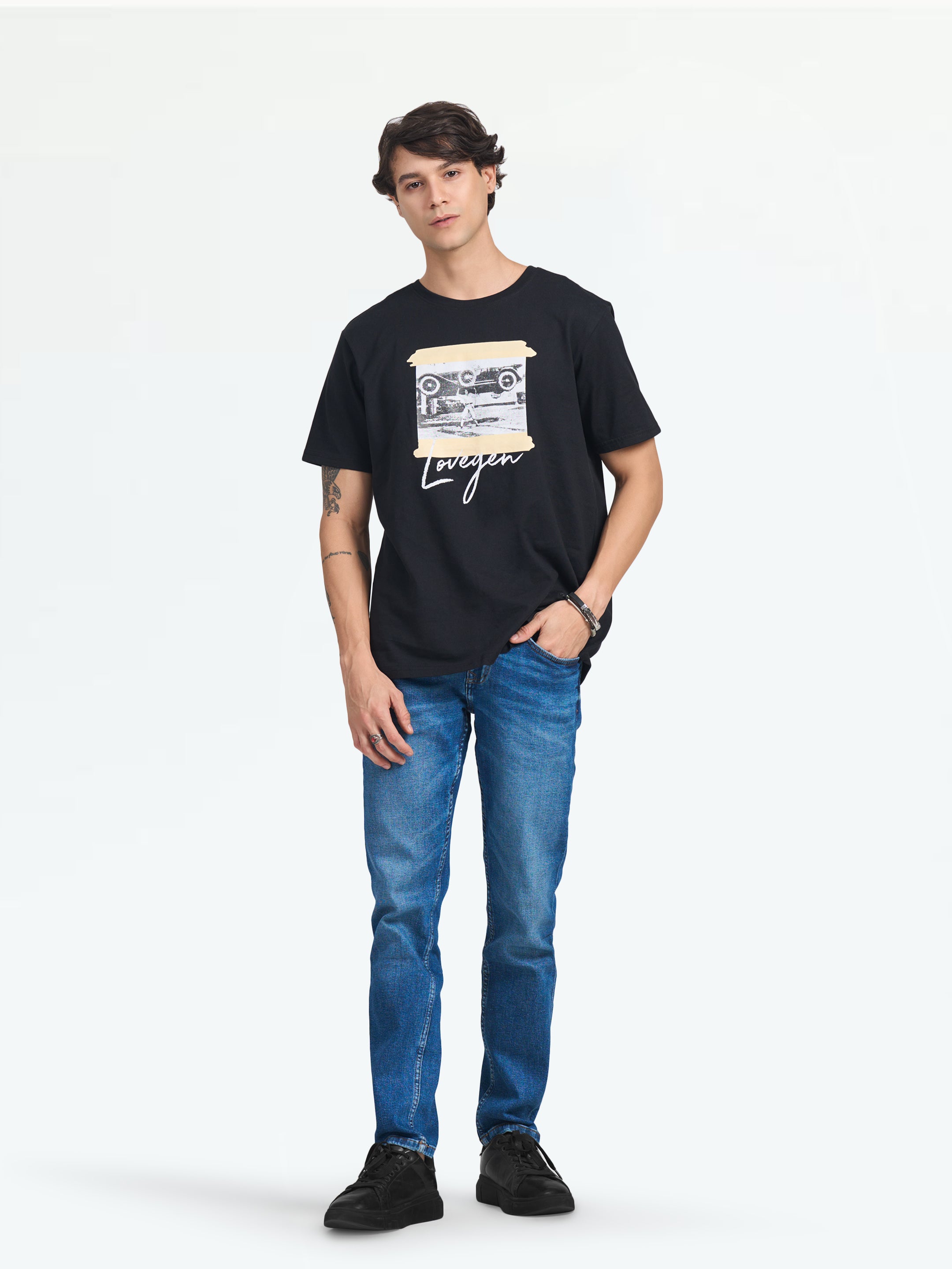 Men's Black Race Oversize Tee